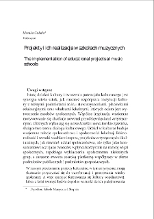 Projekty i ich realizacja w szkołach muzycznych = The implementation of educational projects at music schools