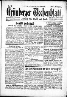 Grünberger Wochenblatt: Zeitung für Stadt und Land, No. 2. ( 4. Januar 1932)