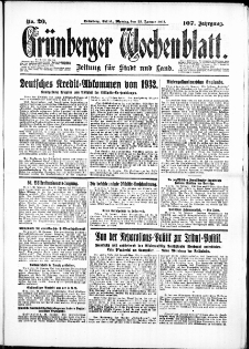 Gr&uuml;nberger Wochenblatt: Zeitung f&uuml;r Stadt und Land, No. 20. ( 25. Januar 1932)