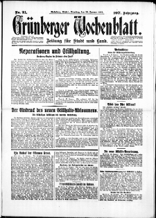 Grünberger Wochenblatt: Zeitung für Stadt und Land, No. 21. ( 26. Januar 1932)