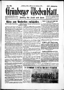 Grünberger Wochenblatt: Zeitung für Stadt und Land, No. 26. ( 1. Februar 1932)