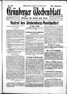 Grünberger Wochenblatt: Zeitung für Stadt und Land, No. 27. ( 2. Februar 1932)