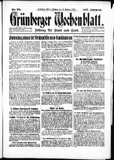 Grünberger Wochenblatt: Zeitung für Stadt und Land, No. 38. ( 15. Februar 1932)