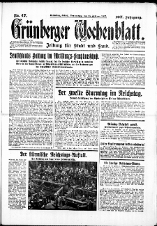 Grünberger Wochenblatt: Zeitung für Stadt und Land, No. 47. ( 25. Februar 1932)