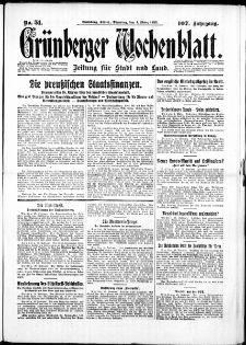 Grünberger Wochenblatt: Zeitung für Stadt und Land, No. 52. ( 1. März 1932)