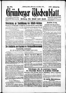 Grünberger Wochenblatt: Zeitung für Stadt und Land, No. 64. ( 16. März 1932)