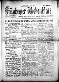 Grünberger Wochenblatt: Zeitung für Stadt und Land, No. 2. (3. Januar 1918)