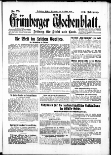 Grünberger Wochenblatt: Zeitung für Stadt und Land, No. 70. ( 23. März 1932)