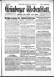 Grünberger Wochenblatt: Zeitung für Stadt und Land, No. 74. ( 30. März 1932)