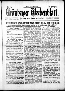 Grünberger Wochenblatt: Zeitung für Stadt und Land, No. 11. (13. Januar 1918)