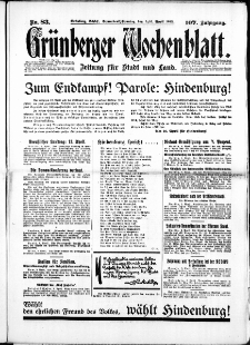 Grünberger Wochenblatt: Zeitung für Stadt und Land, No. 83. ( 9./ 10. April 1932)