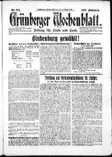 Grünberger Wochenblatt: Zeitung für Stadt und Land, No. 84. ( 11. April 1932)