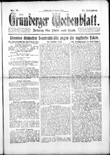 Grünberger Wochenblatt: Zeitung für Stadt und Land, No. 15. (18. Januar 1918)