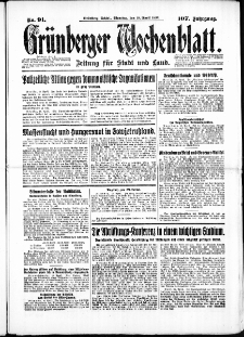 Grünberger Wochenblatt: Zeitung für Stadt und Land, No. 91. ( 19. April 1932)