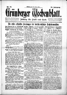 Grünberger Wochenblatt: Zeitung für Stadt und Land, No. 19. (23. Januar 1918)