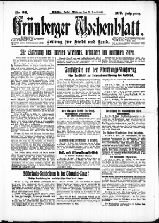 Grünberger Wochenblatt: Zeitung für Stadt und Land, No. 92. ( 20. April 1932)