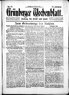 Grünberger Wochenblatt: Zeitung für Stadt und Land, No. 23. (27. Januar 1918)