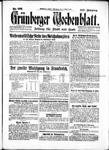 Grünberger Wochenblatt: Zeitung für Stadt und Land, No. 107. ( 9. Mai 1932)