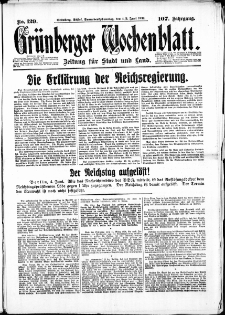 Grünberger Wochenblatt: Zeitung für Stadt und Land, No. 129. ( 4./ 5. Juni 1932)