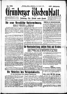 Grünberger Wochenblatt: Zeitung für Stadt und Land, No. 133. ( 9. Juni 1932)