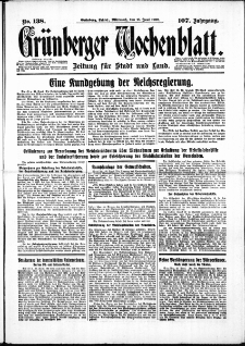 Grünberger Wochenblatt: Zeitung für Stadt und Land, No. 138. ( 15. Juni 1932)