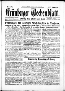 Grünberger Wochenblatt: Zeitung für Stadt und Land, No. 140. ( 17. Juni 1932)