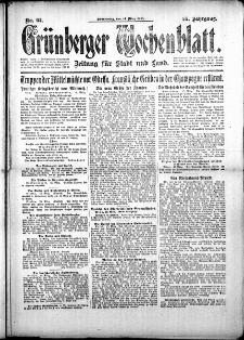 Grünberger Wochenblatt: Zeitung für Stadt und Land, No. 62. (14. März 1918)