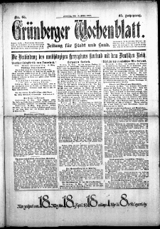 Grünberger Wochenblatt: Zeitung für Stadt und Land, No. 65. (17. März 1918)