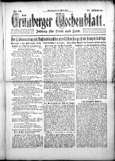 Grünberger Wochenblatt: Zeitung für Stadt und Land, No. 66. (19. März 1918)