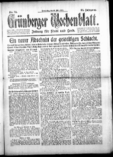 Grünberger Wochenblatt: Zeitung für Stadt und Land, No. 74. (28. März 1918)