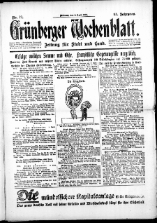 Grünberger Wochenblatt: Zeitung für Stadt und Land, No. 77. (3. April 1918)