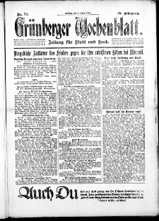 Grünberger Wochenblatt: Zeitung für Stadt und Land, No. 79. (5. April 1918)