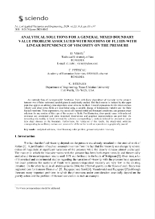 Analytical solutions for a general mixed boundary value problem associated with motions of fluids with linear dependence of viscosity on the pressure