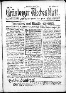 Grünberger Wochenblatt: Zeitung für Stadt und Land, No. 86. (13. April 1918)