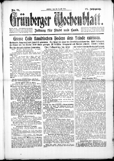 Grünberger Wochenblatt: Zeitung für Stadt und Land, No. 91. (19. April 1918)