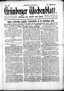 Grünberger Wochenblatt: Zeitung für Stadt und Land, No. 96. (25. April 1918)