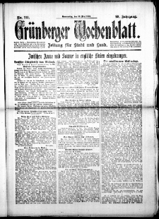 Grünberger Wochenblatt: Zeitung für Stadt und Land, No. 113. (16. Mai 1918)