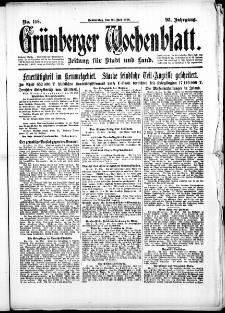 Grünberger Wochenblatt: Zeitung für Stadt und Land, No. 118. (23. Mai 1918)