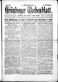 Grünberger Wochenblatt: Zeitung für Stadt und Land, No. 119. (24. Mai 1918)