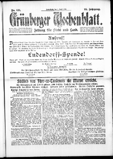 Grünberger Wochenblatt: Zeitung für Stadt und Land, No. 126. (1. Juni 1918)
