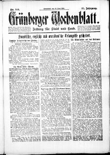 Grünberger Wochenblatt: Zeitung für Stadt und Land, No. 144. (22. Juni 1918)