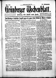 Grünberger Wochenblatt: Zeitung für Stadt und Land, No. 167. (19. Juli 1918)