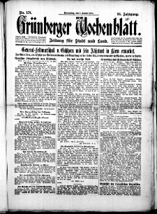 Grünberger Wochenblatt: Zeitung für Stadt und Land, No. 178. (1. August 1918)