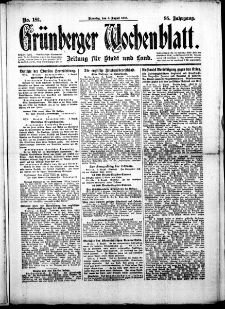 Grünberger Wochenblatt: Zeitung für Stadt und Land, No. 182. (6. August 1918)