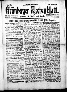 Grünberger Wochenblatt: Zeitung für Stadt und Land, No. 184. (8. August 1918)