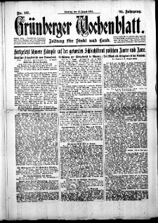 Grünberger Wochenblatt: Zeitung für Stadt und Land, No. 187. (11. August 1918)