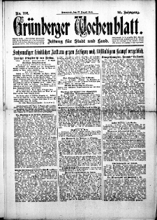Grünberger Wochenblatt: Zeitung für Stadt und Land, No. 192. (17. August 1918)