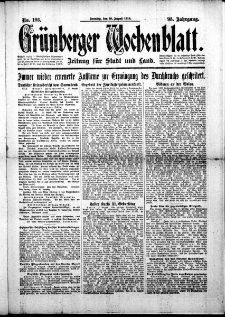 Grünberger Wochenblatt: Zeitung für Stadt und Land, No. 193. (18. August 1918)