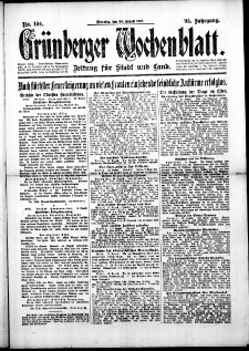 Grünberger Wochenblatt: Zeitung für Stadt und Land, No. 194. (20. August 1918)