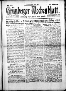 Grünberger Wochenblatt: Zeitung für Stadt und Land, No. 199. (25. August 1918)